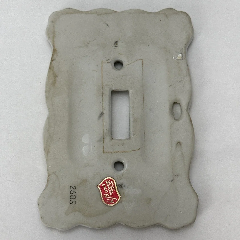 Vintage Lefton's Floral Rhinestones Porcelain Light Switch Plate Cover Blue 2685